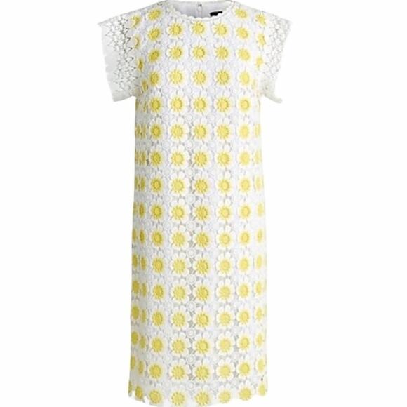 J.Crew Dress Crochet Lace Embroidered Shift White Yellow Daisy Floral Women’s 6 - Picture 13 of 13